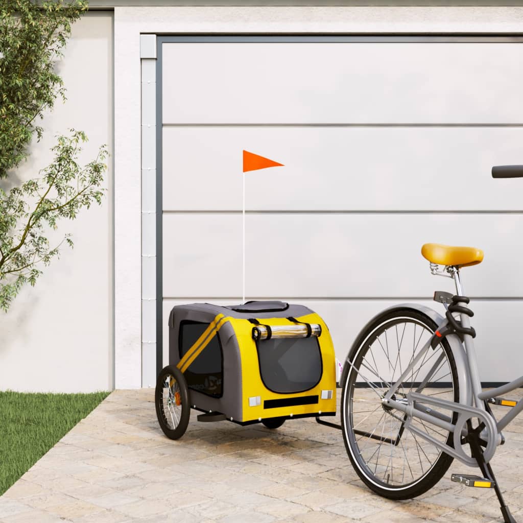 Vidaxl Dog bike trailer Oxford fabric and iron yellow and gray