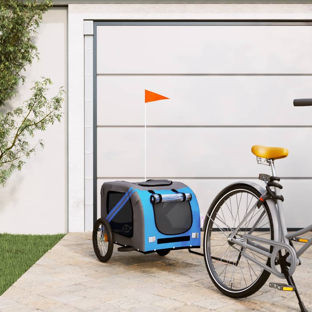 Vidaxl Dog Bike Trailer Oxford Fabric oraz żelazny niebieski i szary