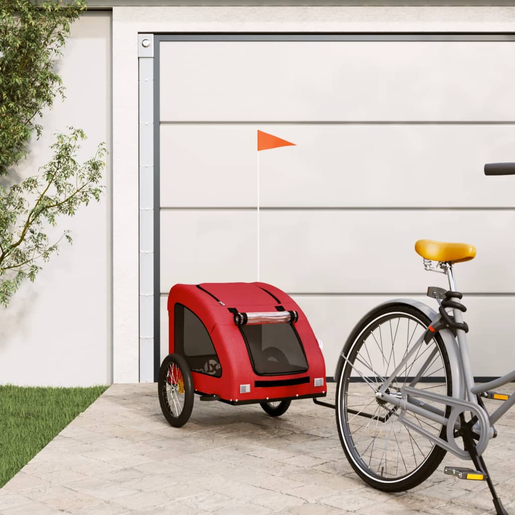 Vidaxl Remolque de bicicleta para perros Oxford Fabric and Iron Red