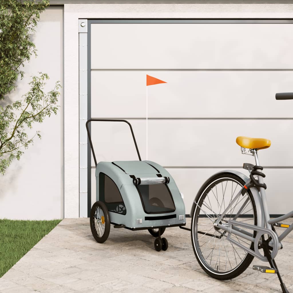 Vidaxl Dog Bike Trailer Tessuto Oxford e grigio ferro