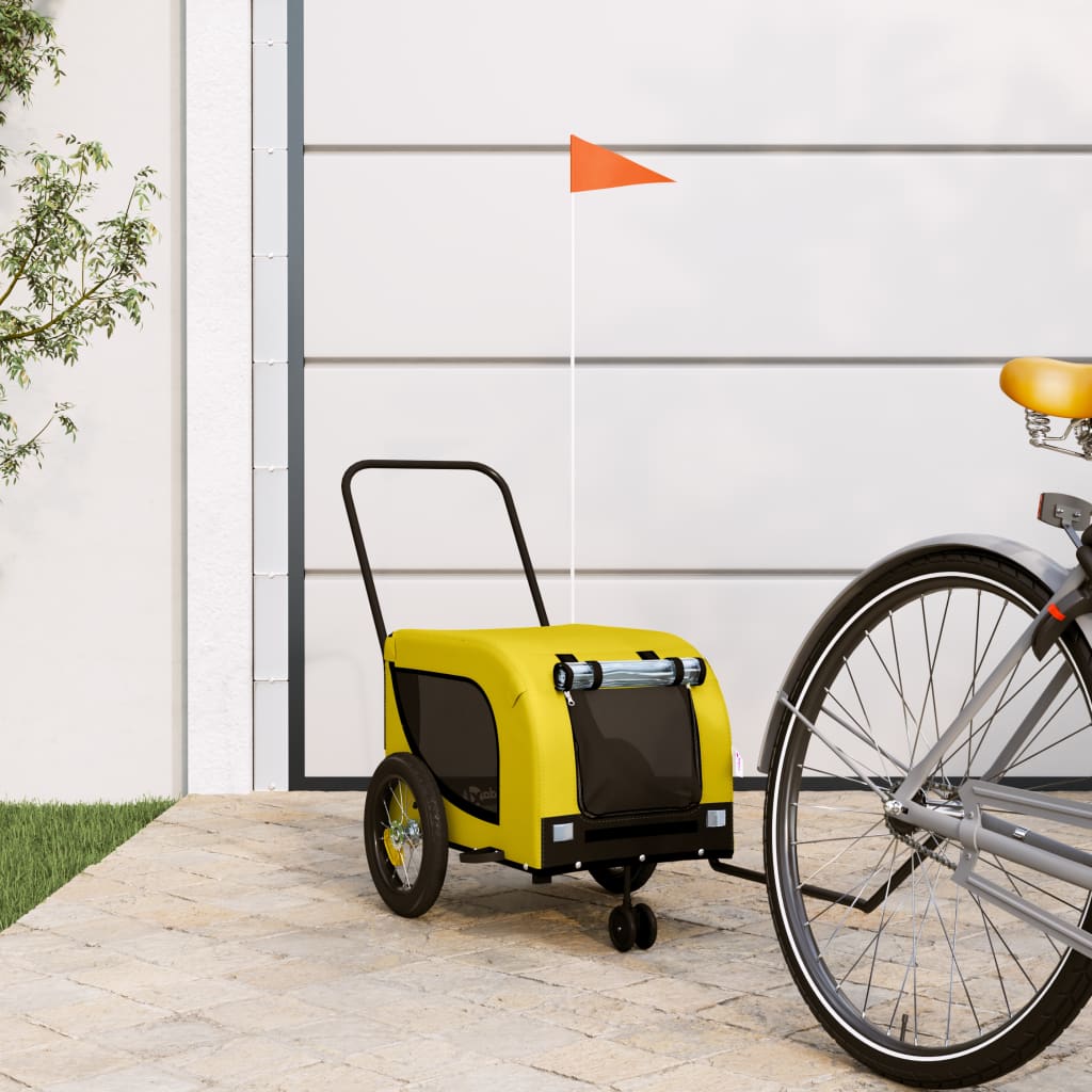 Vidaxl Dog Bike Trailer Oxford stof og jern gul og sort