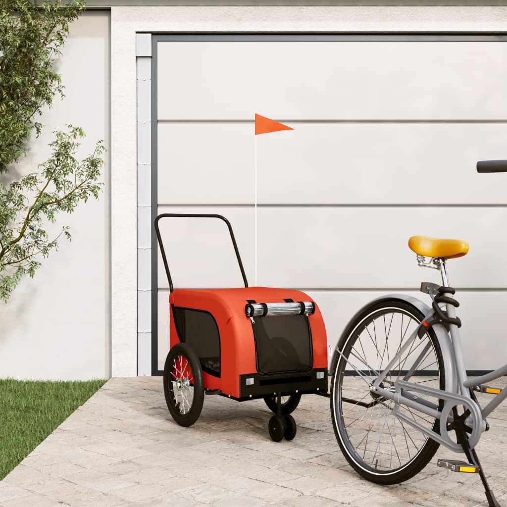 Vidaxl Dog Bike Trailer Oxford Tessuto e ferro arancione e nero