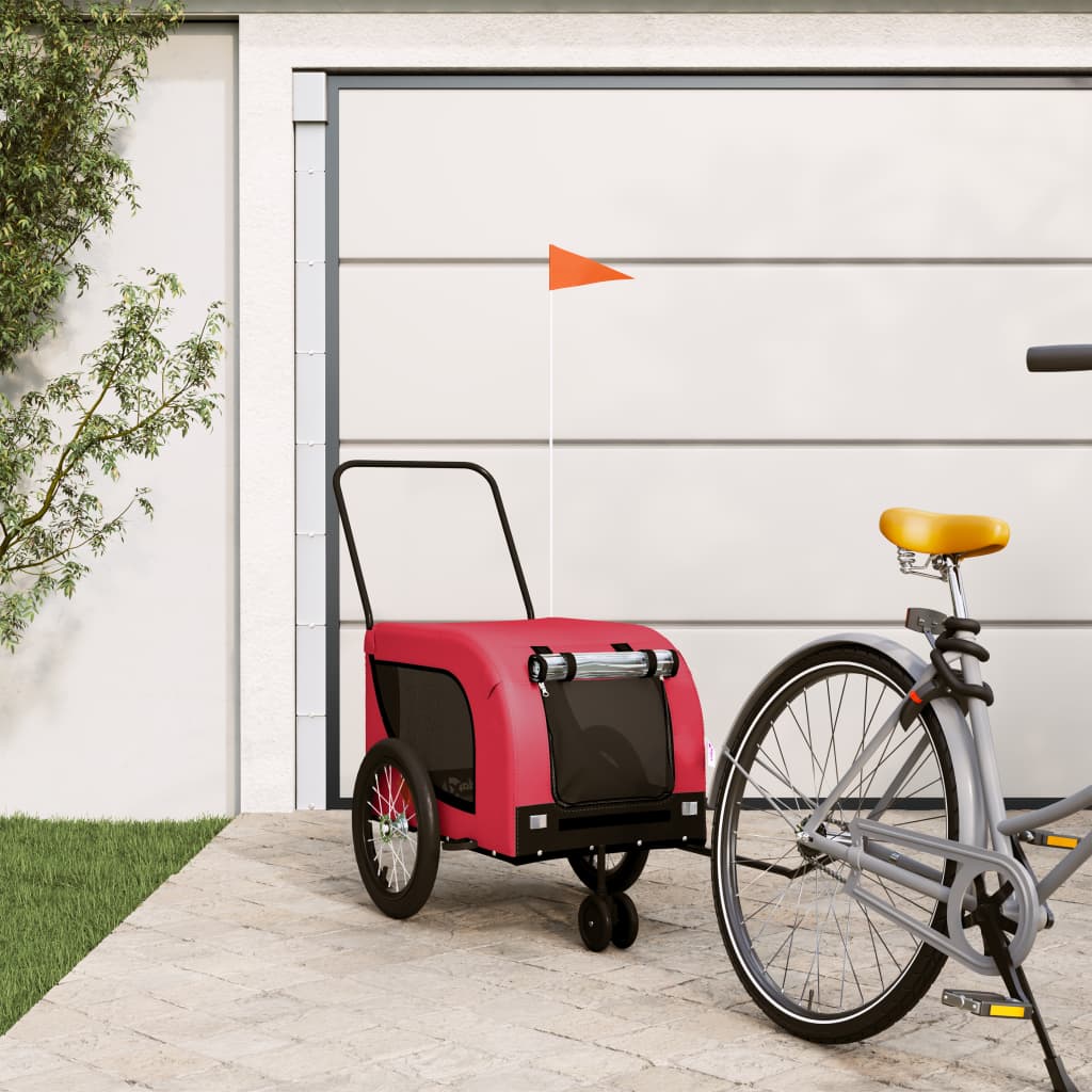 Vidaxl Dog Bike Trailer Oxford Fabric und Eisenrot und Schwarz