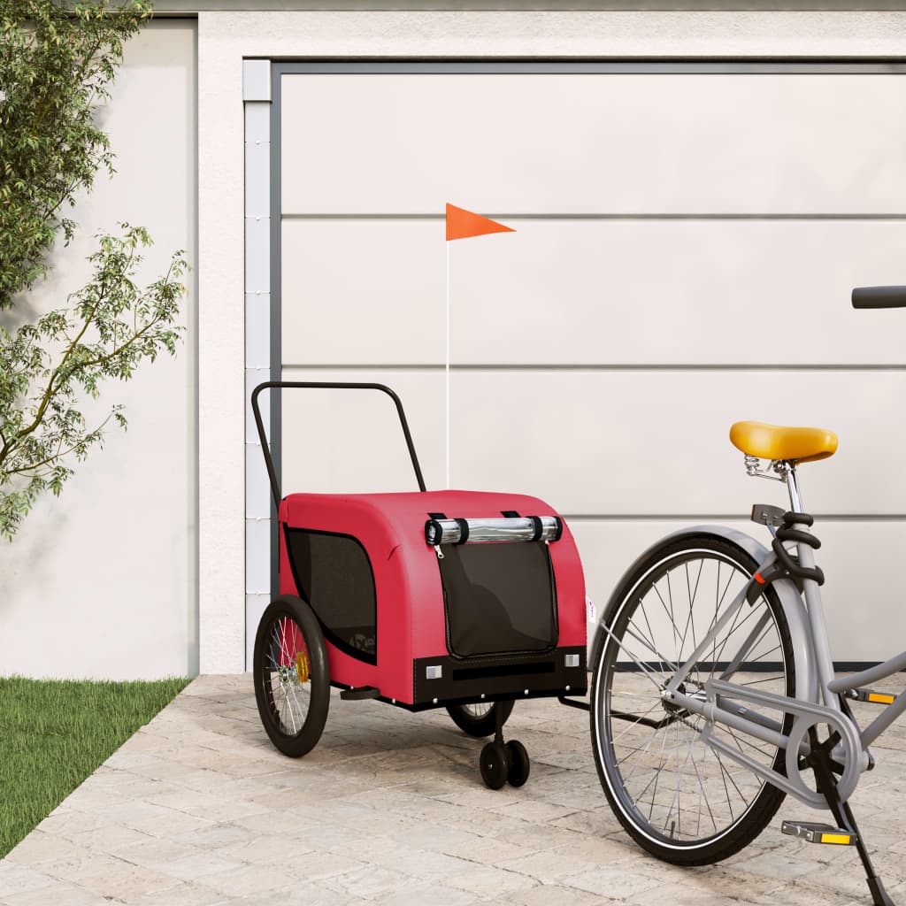 Vidaxl Dog Bike Trailer Oxford Fabric und Eisenrot und Schwarz