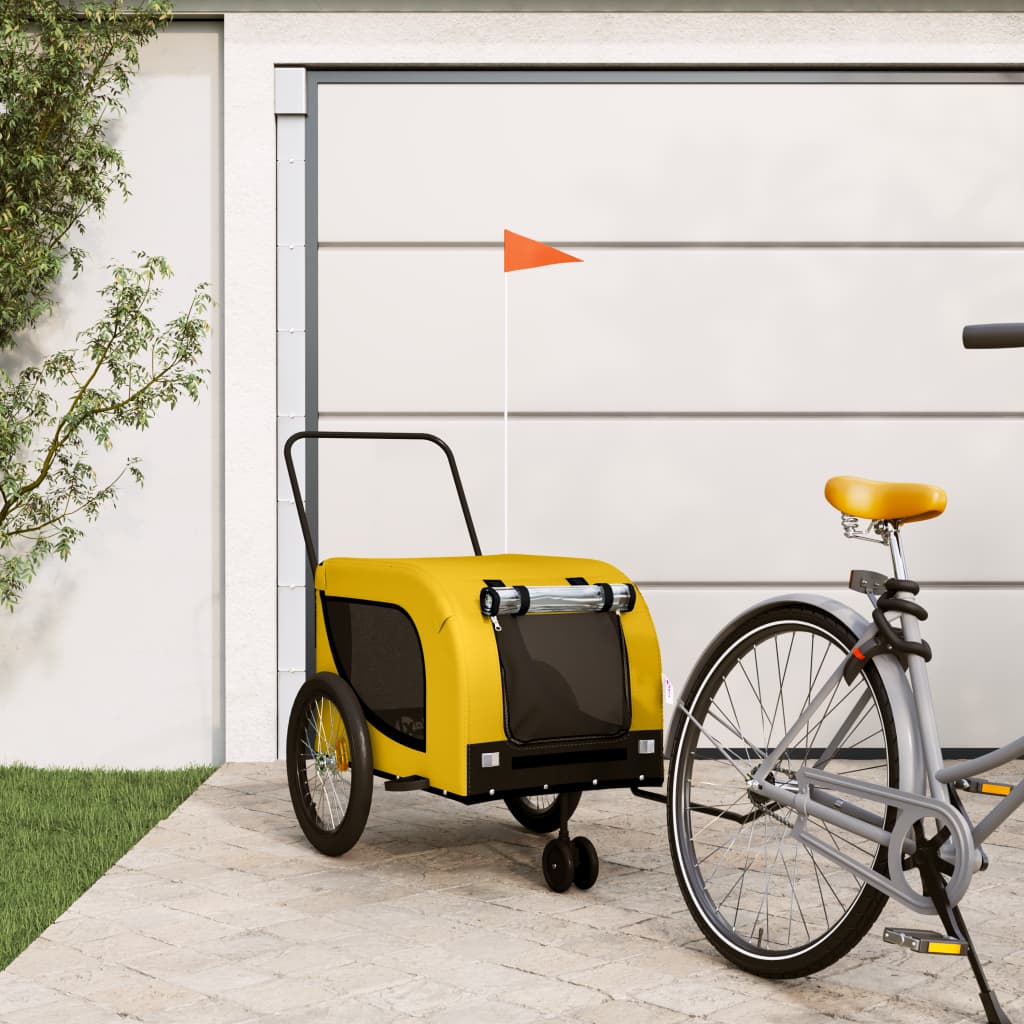 Vidaxl Dog Bike Trailer Oxford Stoff und Eisengelb und Schwarz