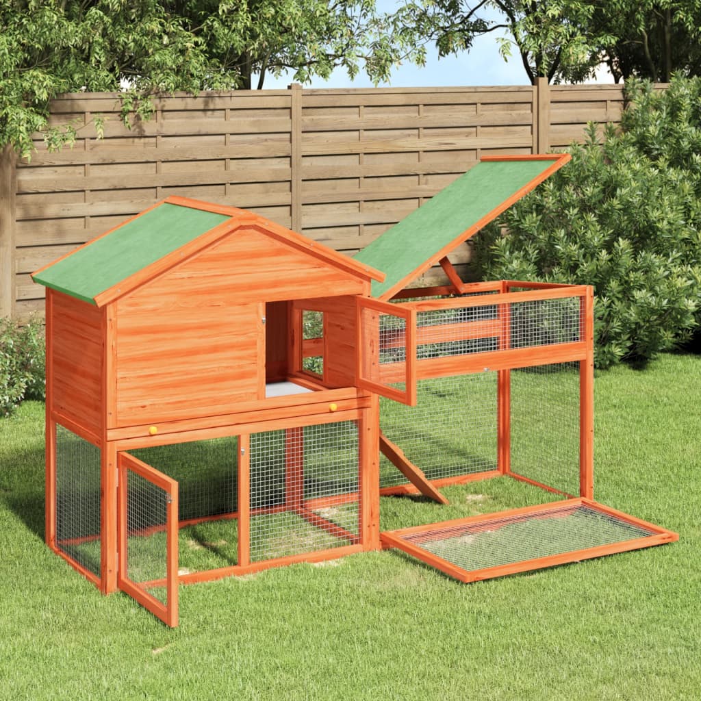 VidaXL Rabbit hutch 185.5x60.5x109.5 cm Solid pine pine brown