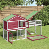 Vidaxl konijnenhok 185,5x60,5x109,5 cm massief grenenhout rood