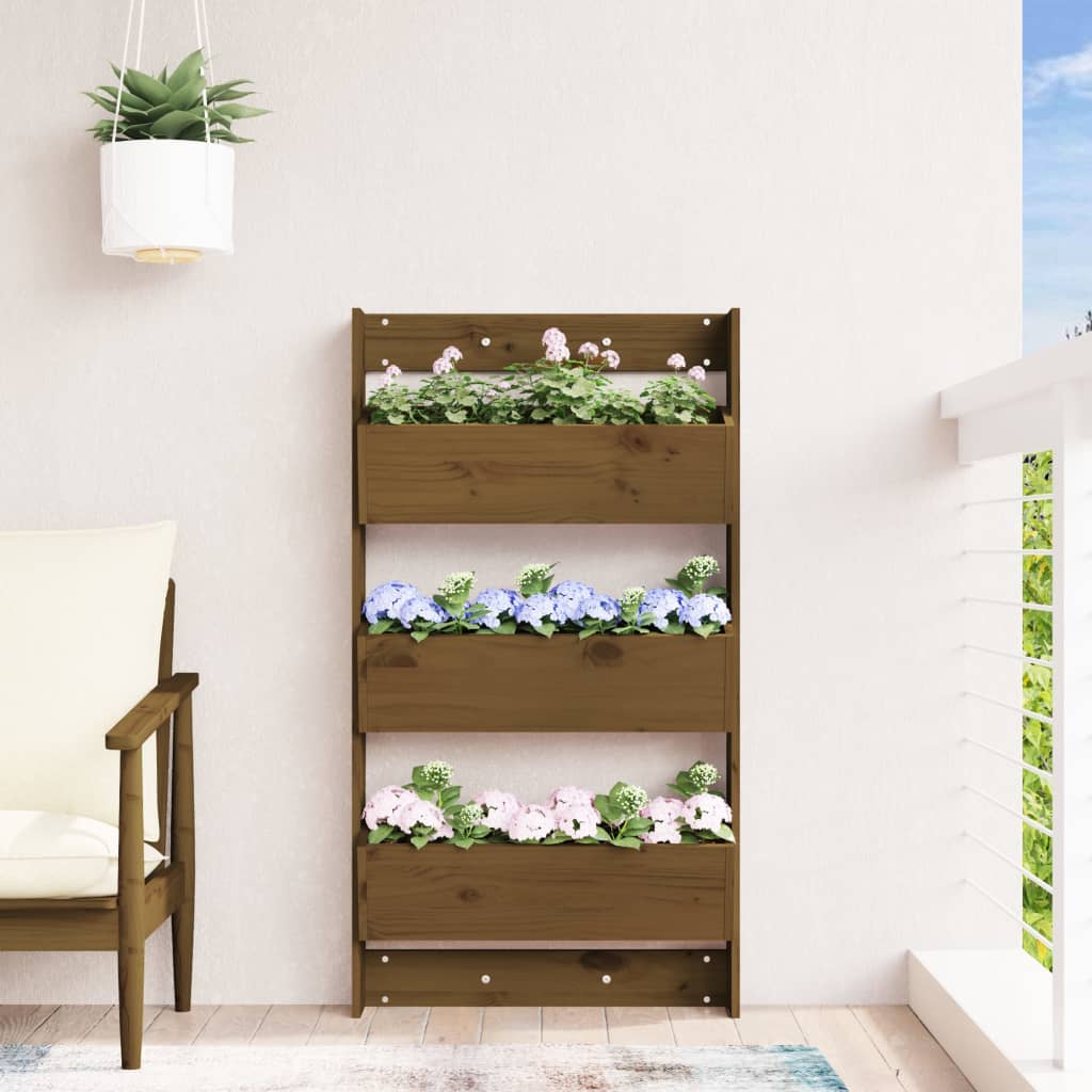 VidaXL Planter Wall 3-Layer 60x18.5x110 cm Pine wood Honey brown