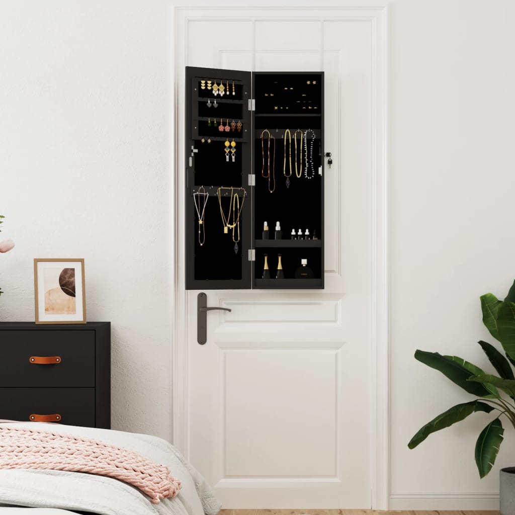 VIDAXL -Schmuckschrank mit Spiegelwand -montiert 30x8,5x90 cm Schwarz