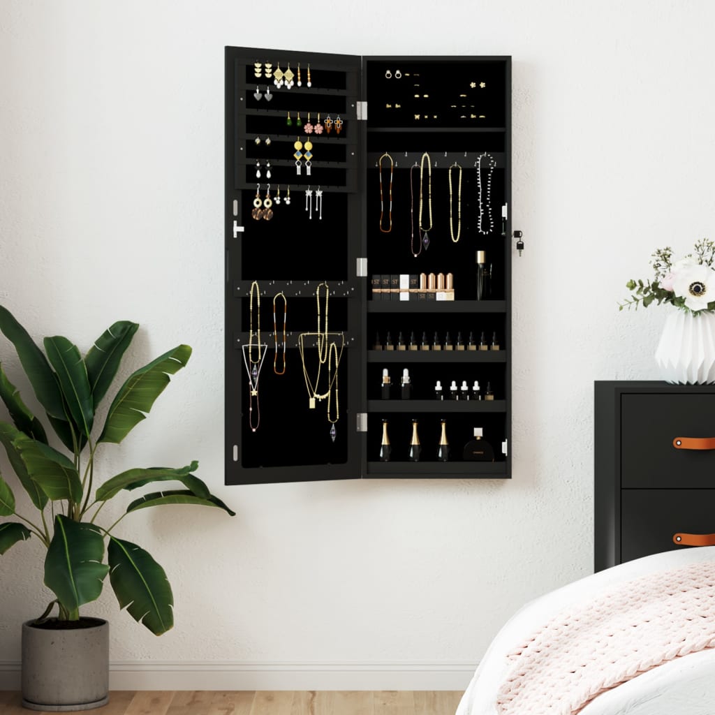 VIDAXL -Schmuckschrank mit Spiegelwand -montiert 37,5 x 10 x 106 cm Schwarz