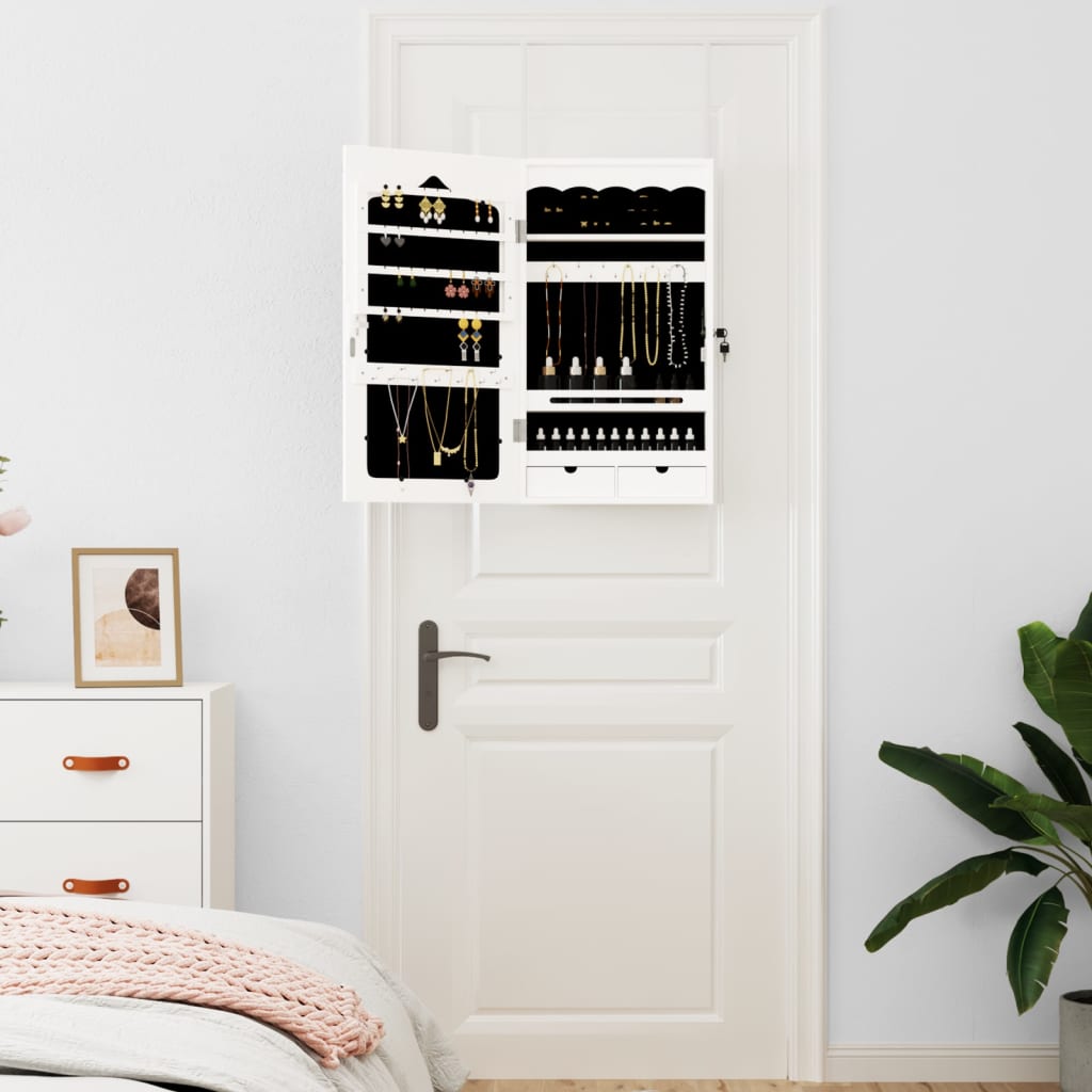 VIDAXL -Schmuckschrank mit Spiegelwand -montiert 37,5x10x67 cm Weiß