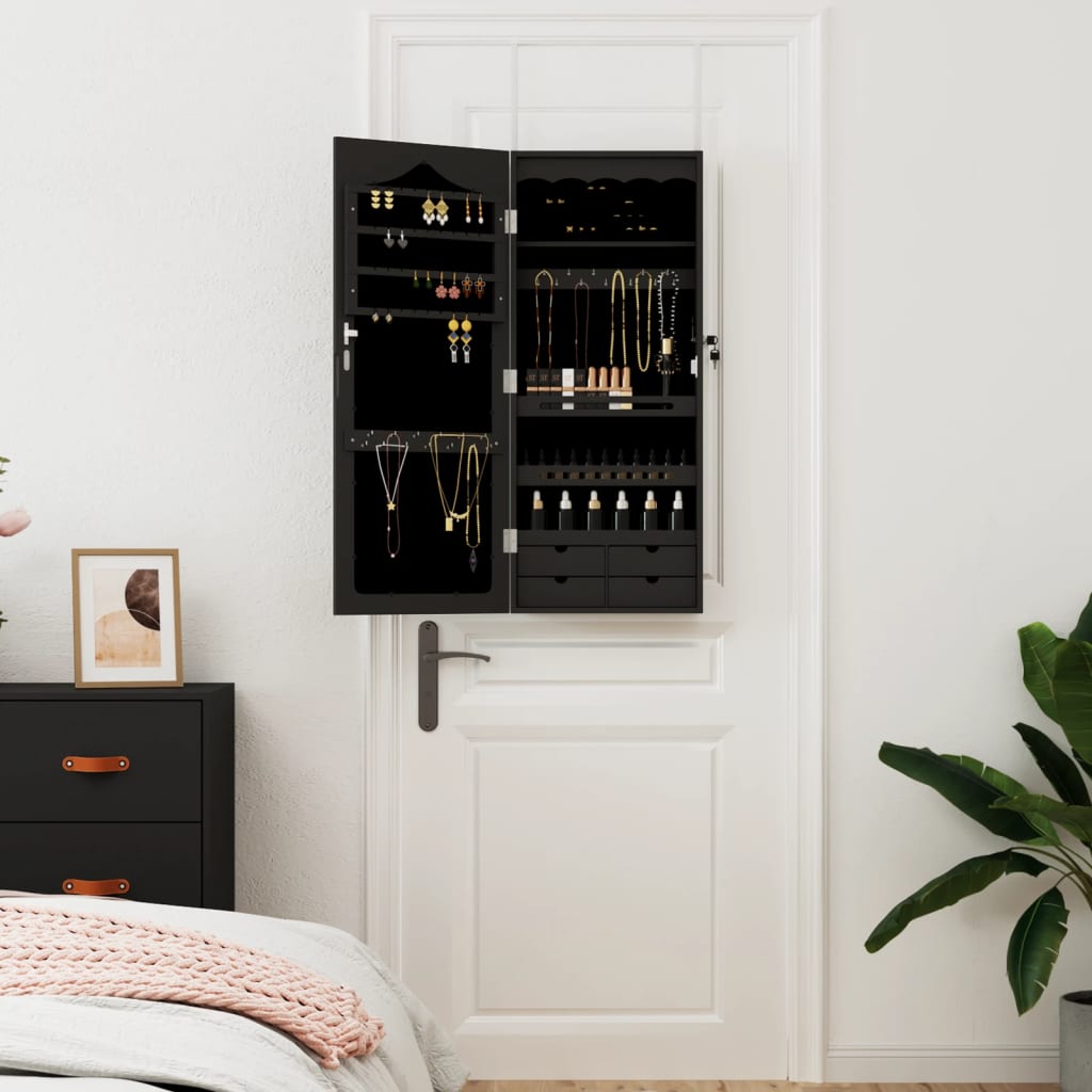 VIDAXL -Schmuckschrank mit Spiegelwand -montiert 37,5 x 10 x 90 cm schwarz