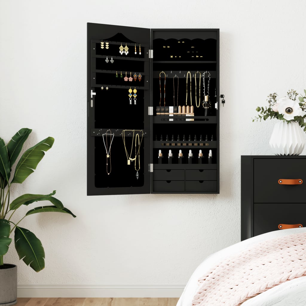 VIDAXL -Schmuckschrank mit Spiegelwand -montiert 37,5 x 10 x 90 cm schwarz