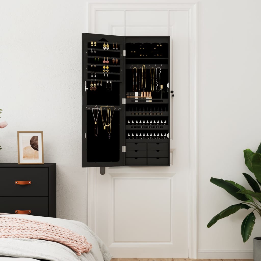 VIDAXL -Schmuckschrank mit Spiegelwand -montiert 37,5 x 10 x 106 cm Schwarz