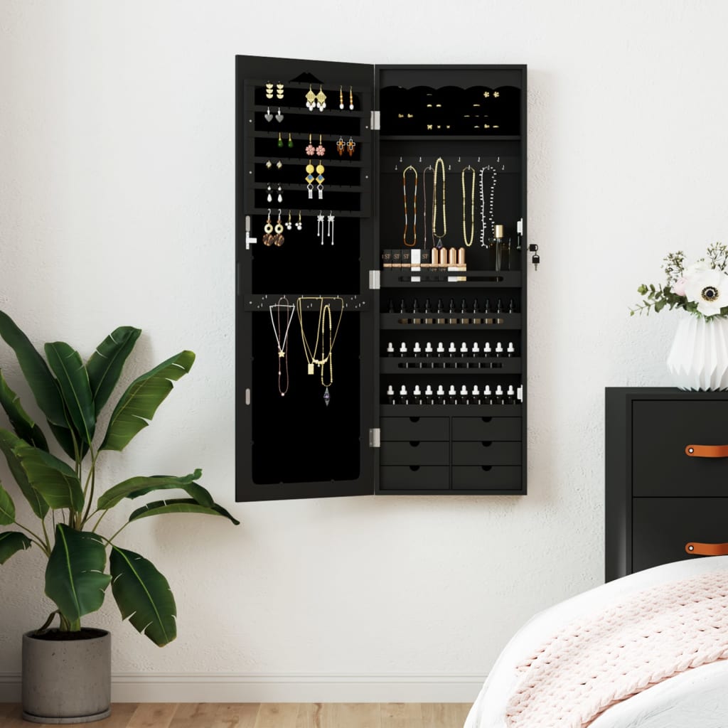 VIDAXL -Schmuckschrank mit Spiegelwand -montiert 37,5 x 10 x 106 cm Schwarz