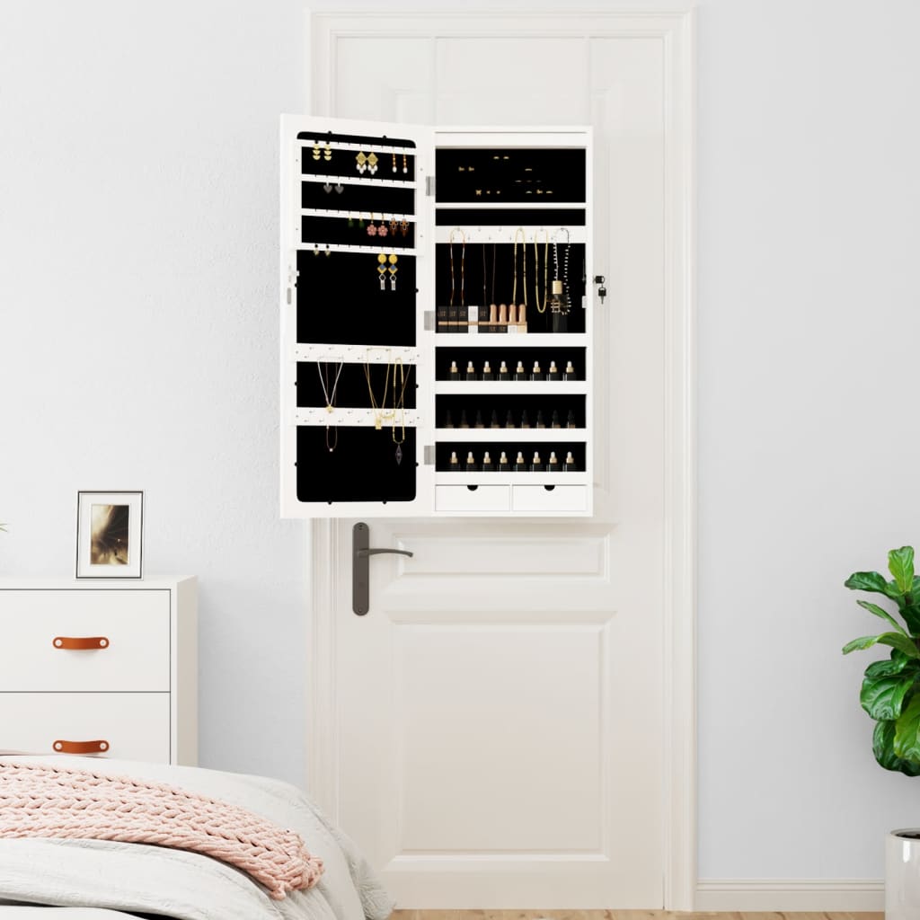 Vidaxl Schmuckschrank mit Spiegel und mit LED -Wand montiertem Weiß