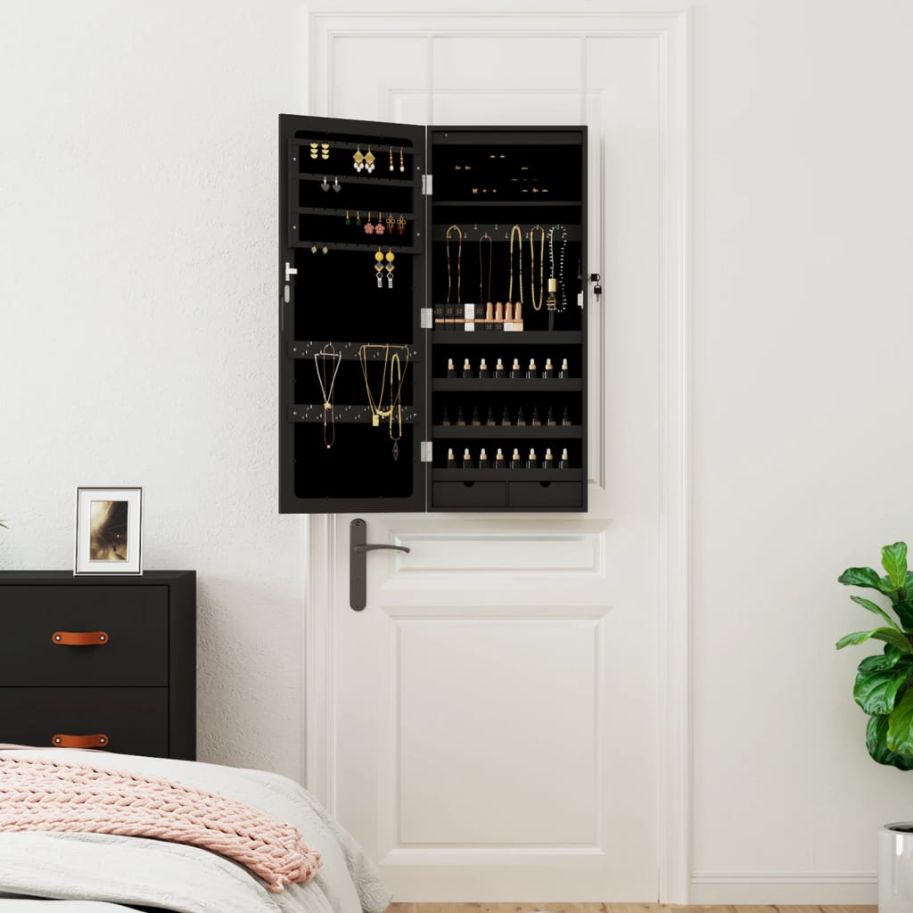 Vidaxl Schmuckschrank mit Spiegel und mit LED -Wand montiertem Schwarz