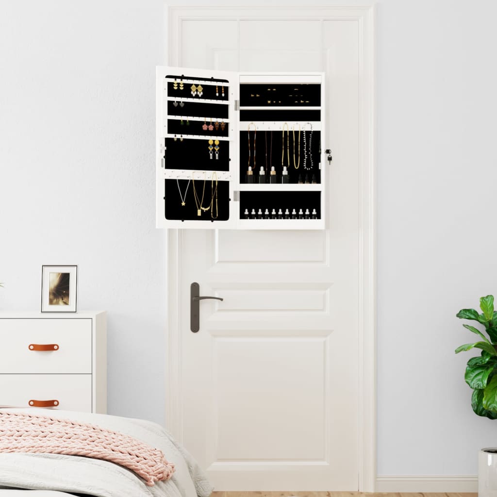 Armadio di gioielli Vidaxl con specchio e parete a LED bianco montato