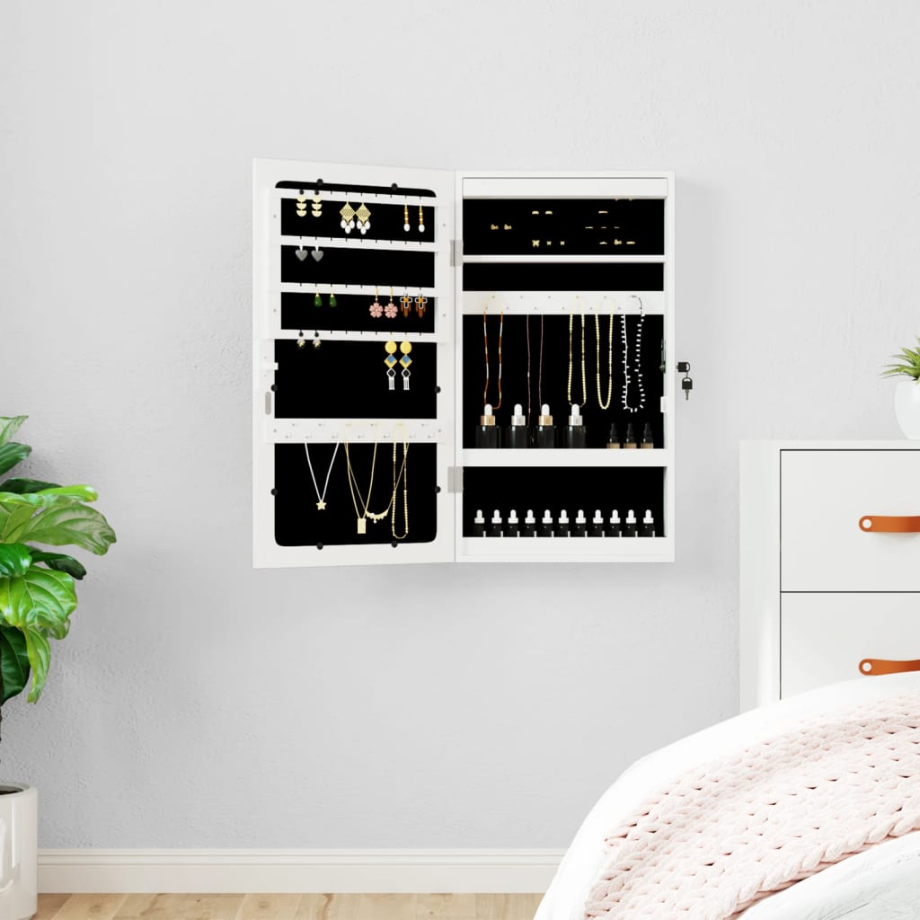 Armadio di gioielli Vidaxl con specchio e parete a LED bianco montato