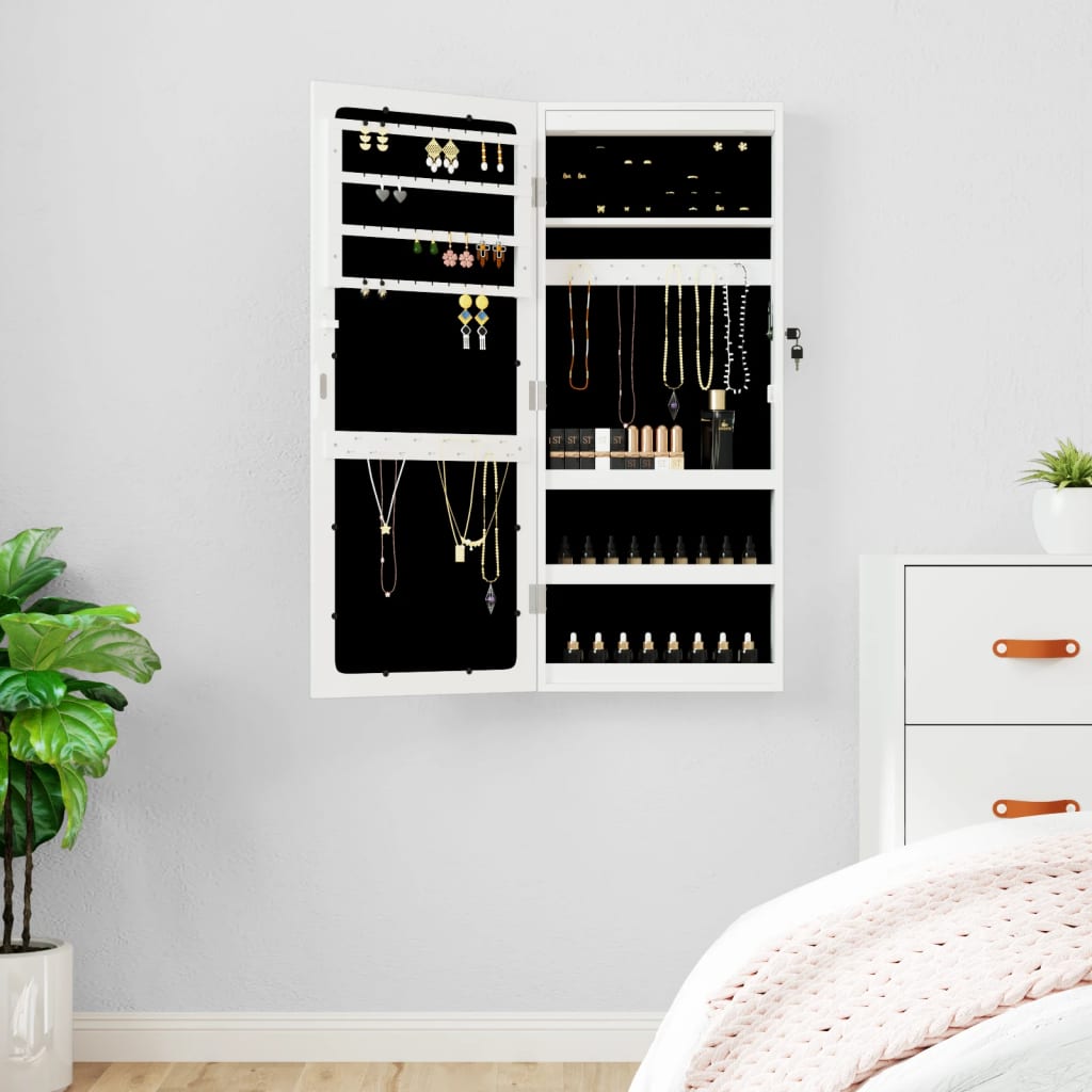 Vidaxl Schmuckschrank mit Spiegel und mit LED -Wand montiertem Weiß