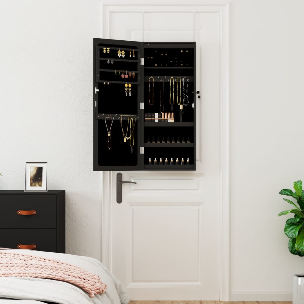 Vidaxl Schmuckschrank mit Spiegel und mit LED -Wand montiertem Schwarz