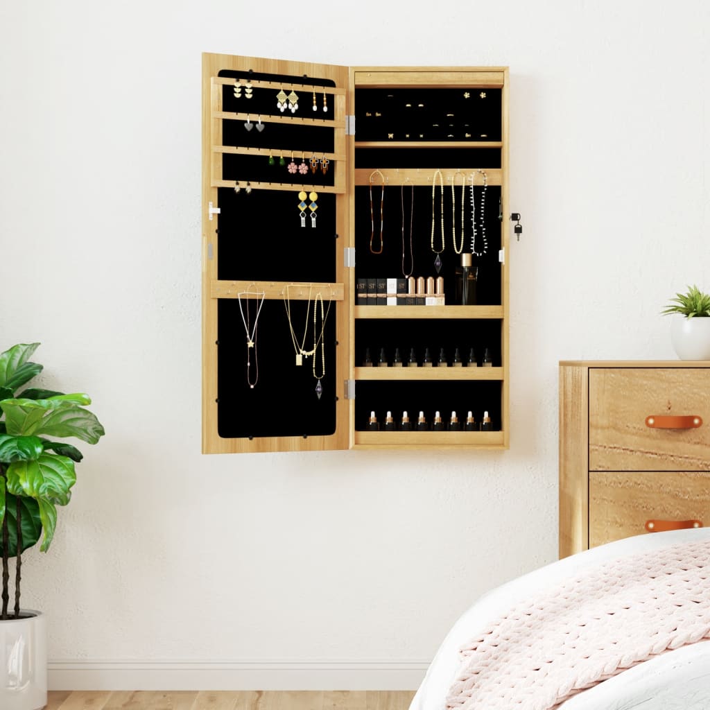Vidaxl -Schmuckschrank mit Spiegel und LED -Wand -montiert
