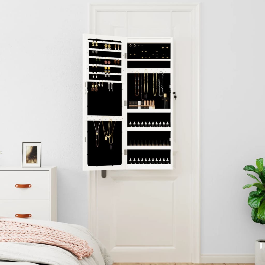 Vidaxl Schmuckschrank mit Spiegel und mit LED -Wand montiertem Weiß