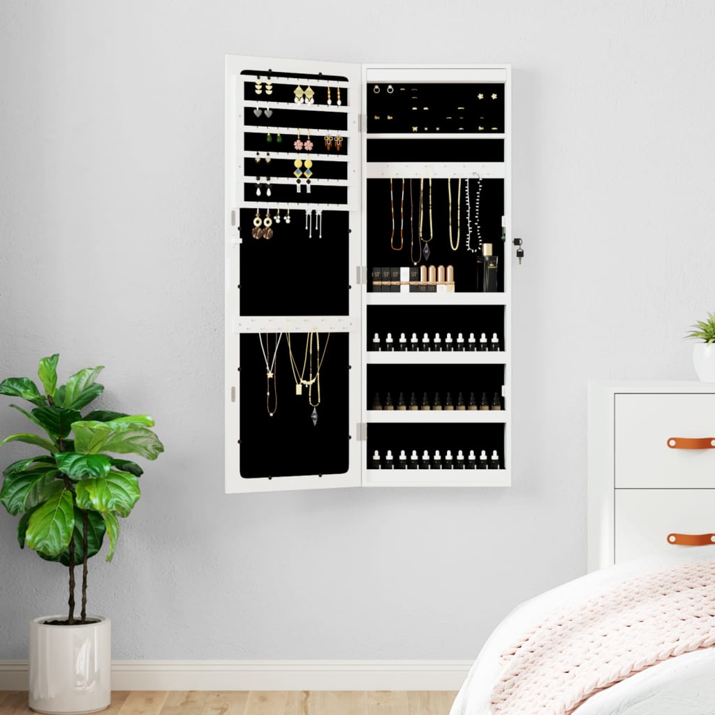 Vidaxl Schmuckschrank mit Spiegel und mit LED -Wand montiertem Weiß
