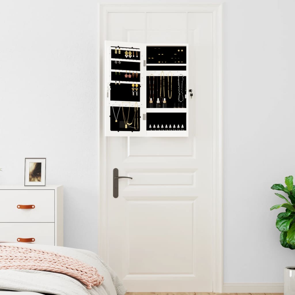 Vidaxl Schmuckschrank mit Spiegel und mit LED -Wand montiertem Weiß