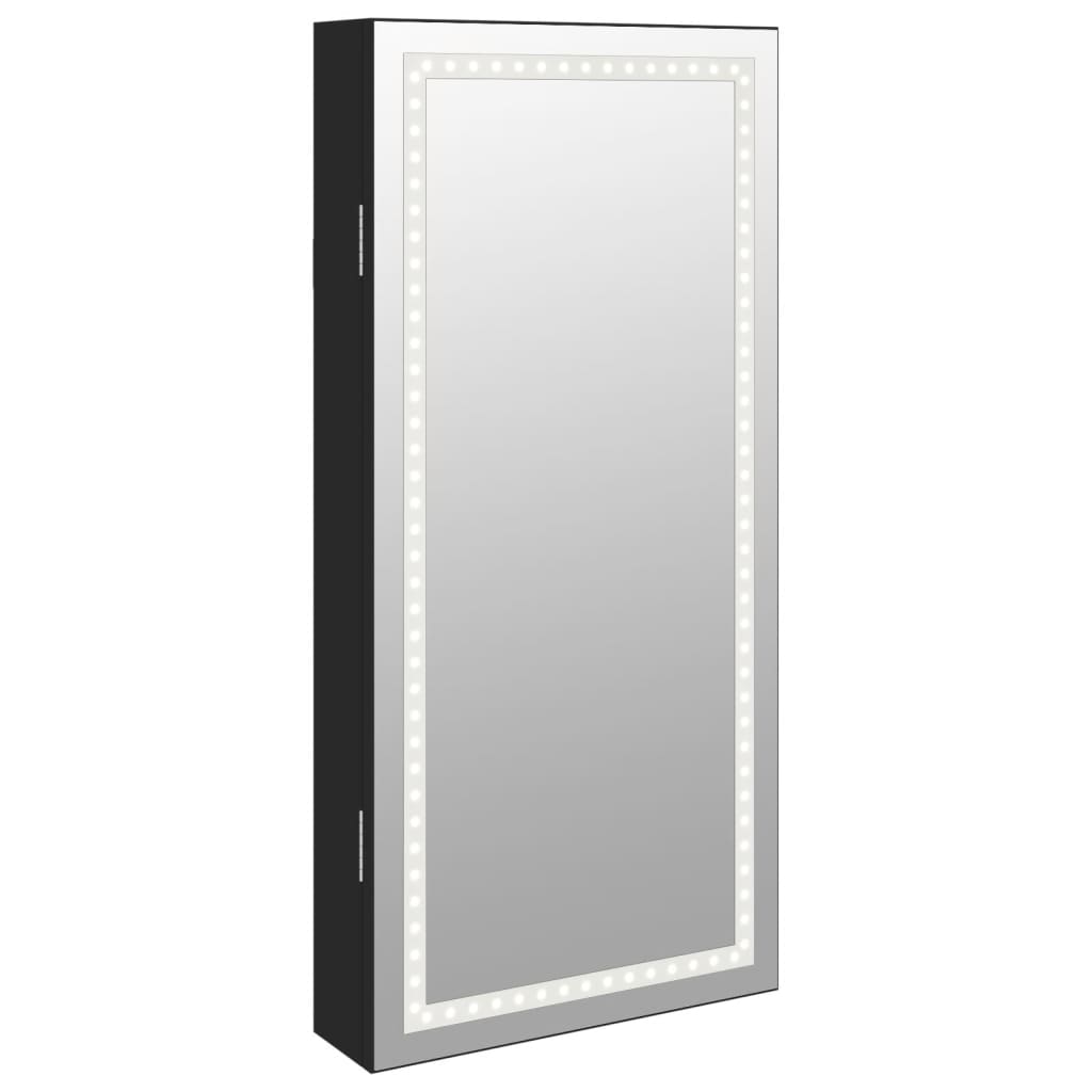 Vidaxl Schmuckschrank mit Spiegel und mit LED -Wand montiertem Schwarz