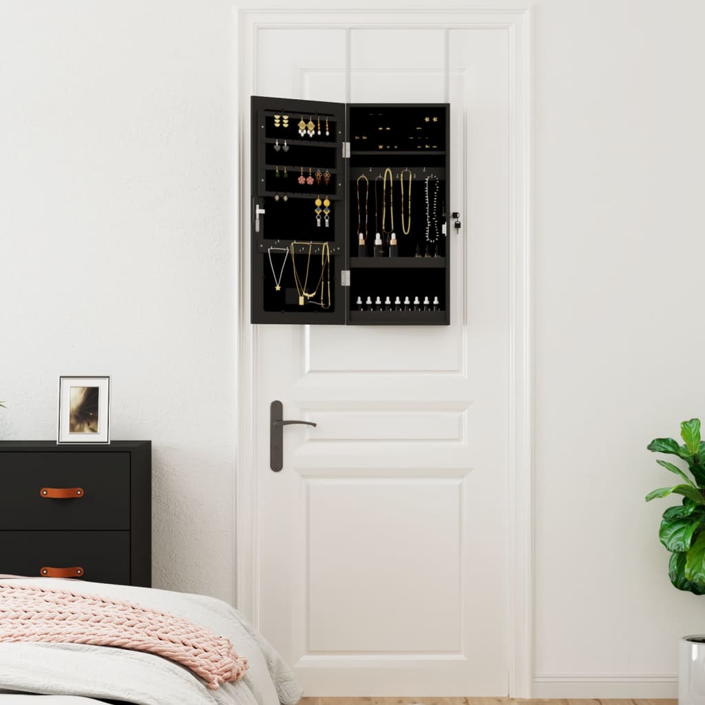 Vidaxl Schmuckschrank mit Spiegel und mit LED -Wand montiertem Schwarz