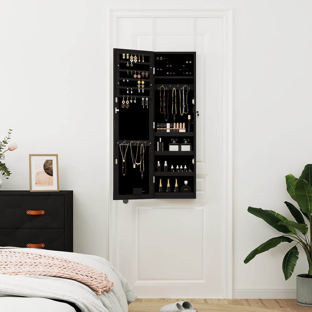 Vidaxl jewelry cupboard with mirror and LED wall -mounted black