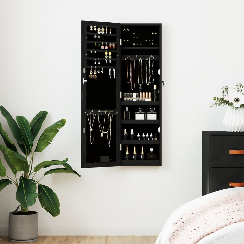 Vidaxl jewelry cupboard with mirror and LED wall -mounted black