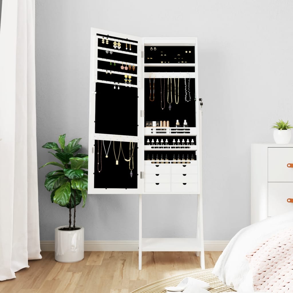 Vidaxl jewelry cabinet with mirror with LED lighting detached white