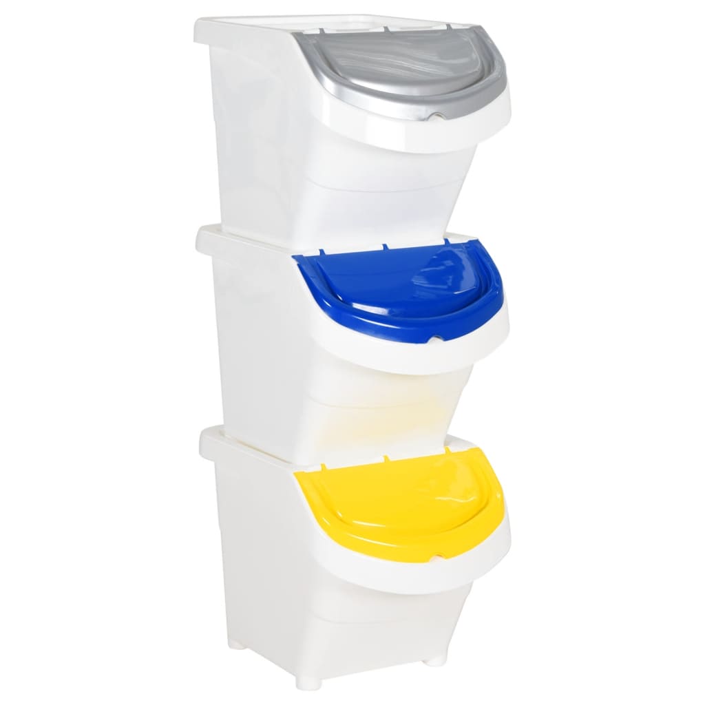 Vidaxl Waste bins with lids Stackable 3 ST PP 78 L White