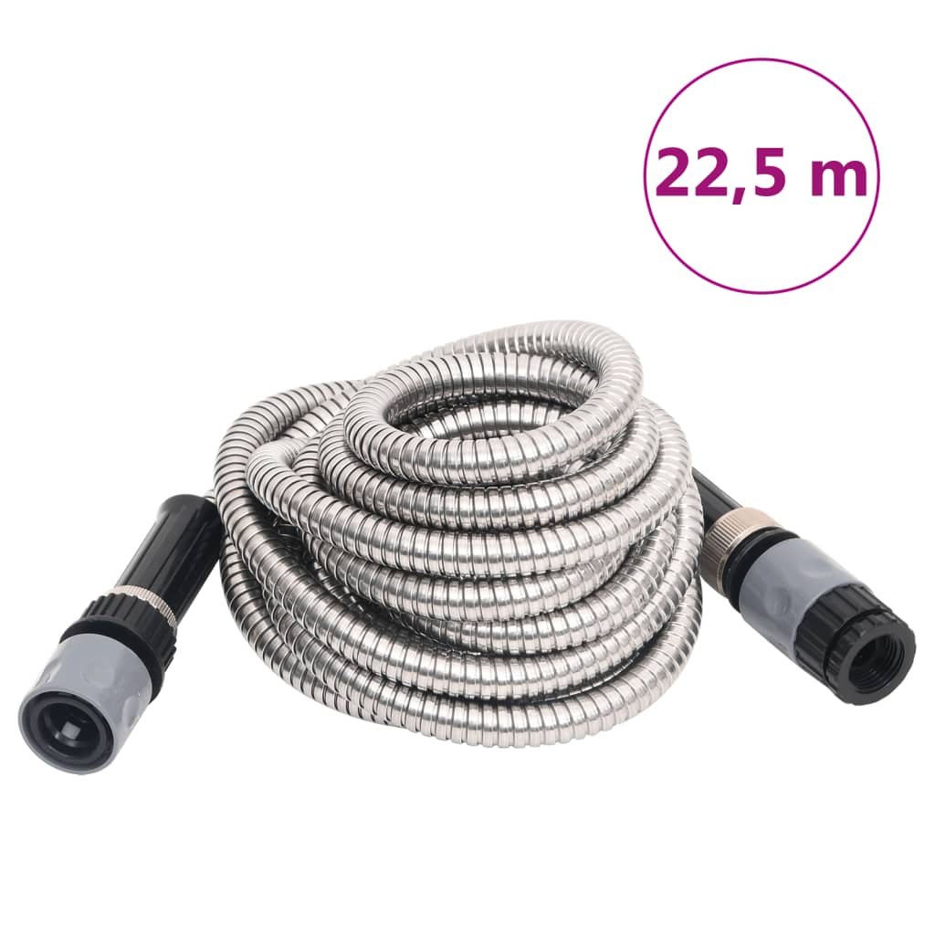 Vidaxl garden hose with spray head 0.6 '' 22.5 m stainless steel silver