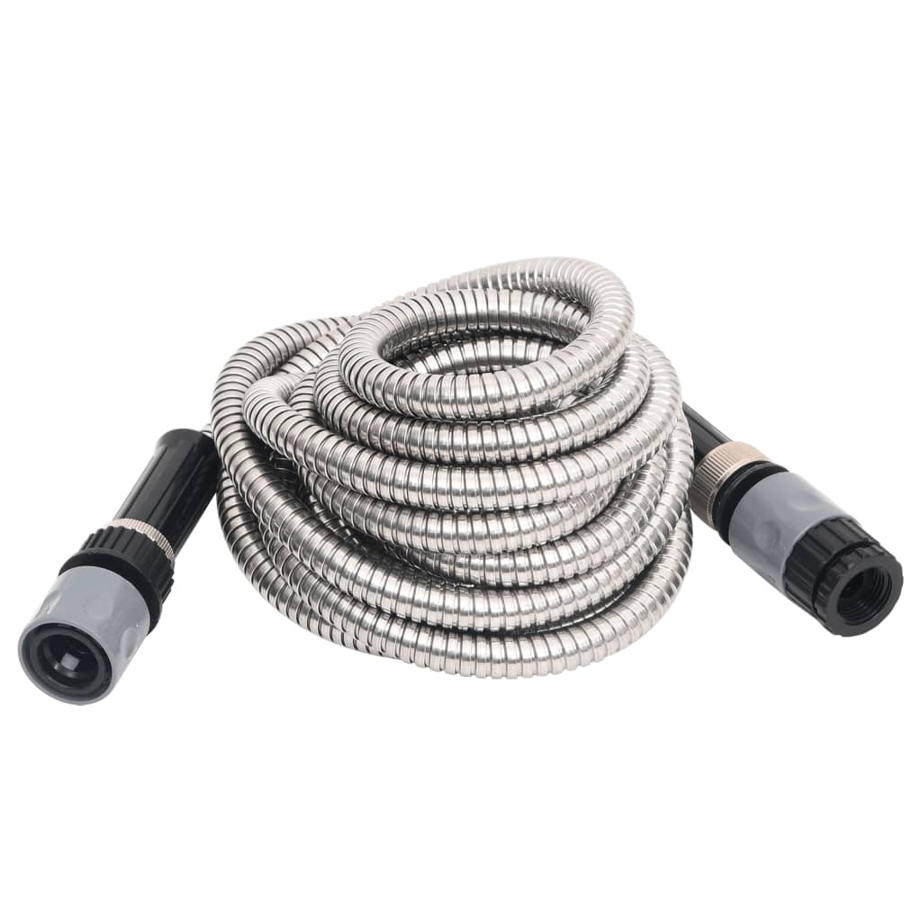 Vidaxl garden hose with spray head 0.6 '' 22.5 m stainless steel silver