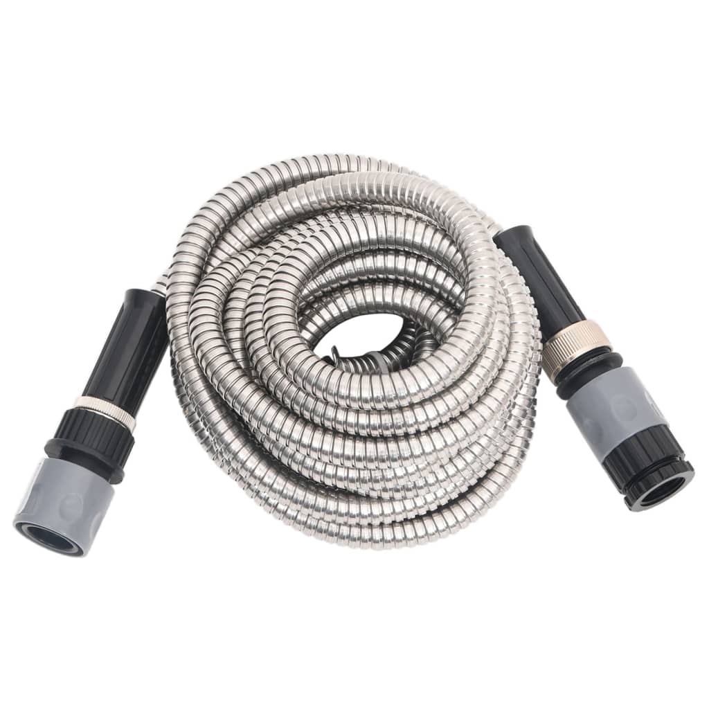 Vidaxl garden hose with spray head 0.6 '' 22.5 m stainless steel silver