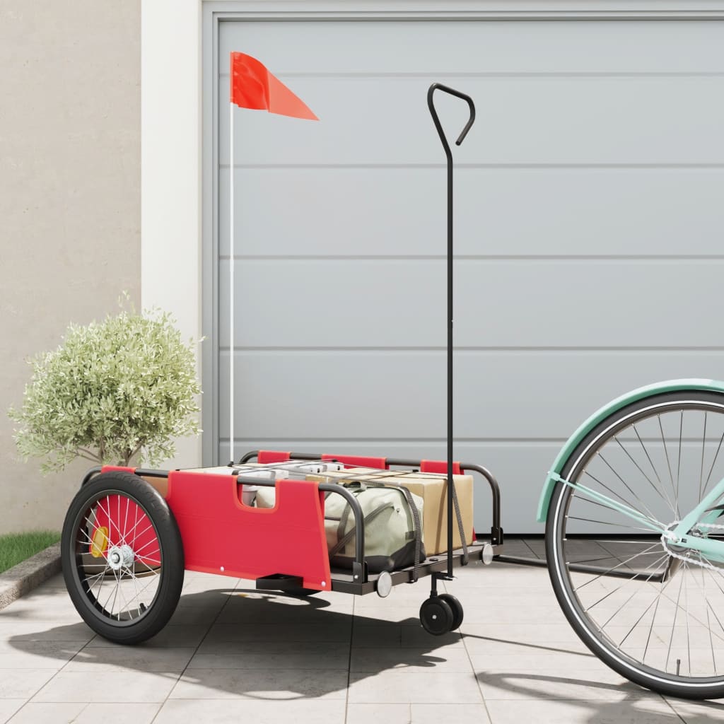 Vidaxl bicycle trailer Oxford fabric and iron red and black