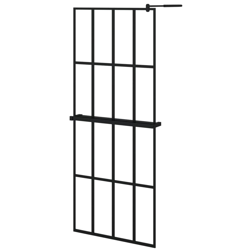 Vidaxl Walk-in-in tuš stena s polico 80x195 cm esg-Glas aluminijast črna