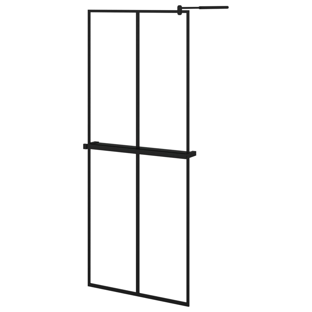 Vidaxl Walk-in-in tuš stena s polico 80x195 cm esg-Glas aluminijast črna