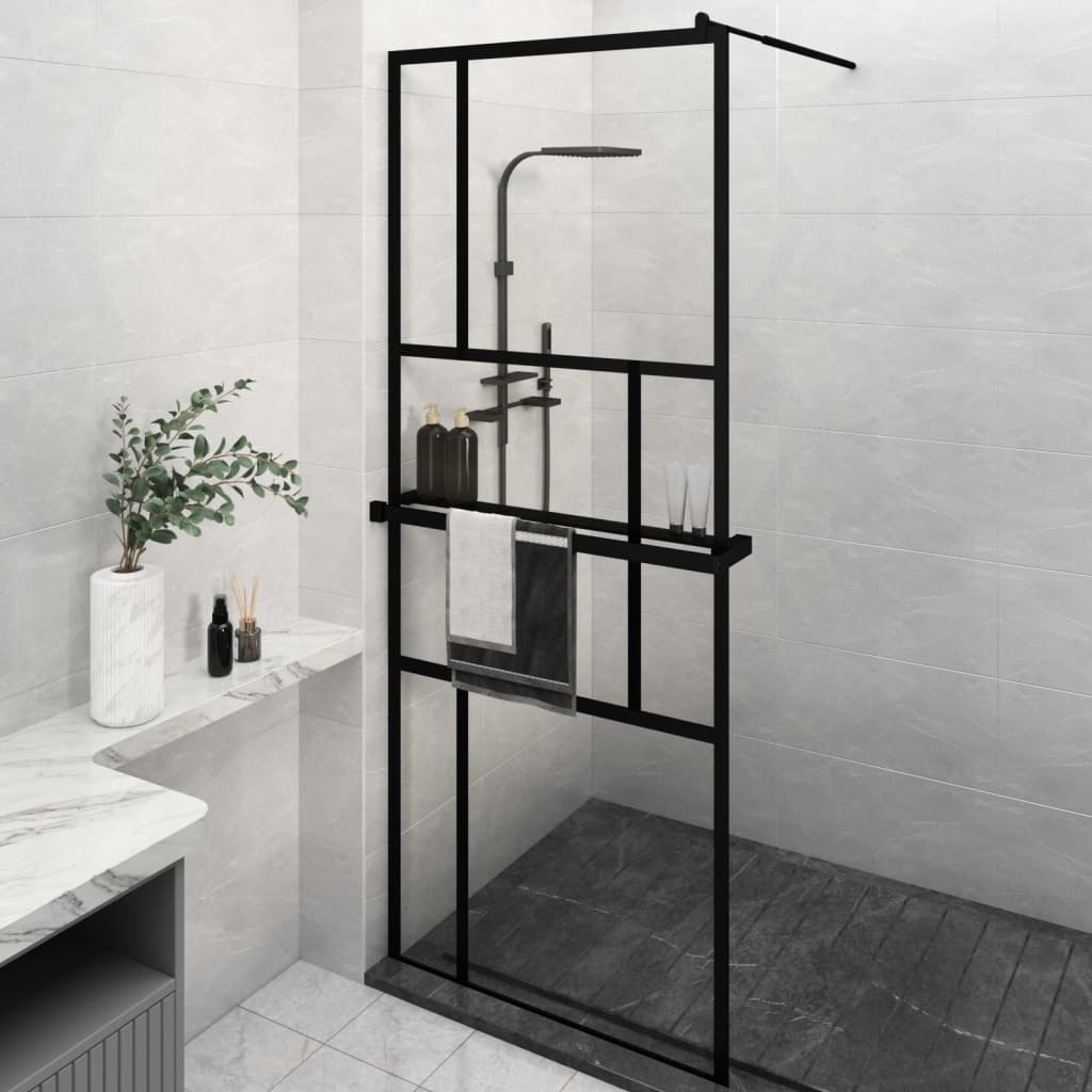 Vidaxl Walk-in Shower Wall z półką 80x195 cm ESG-GLAS Aluminium Black