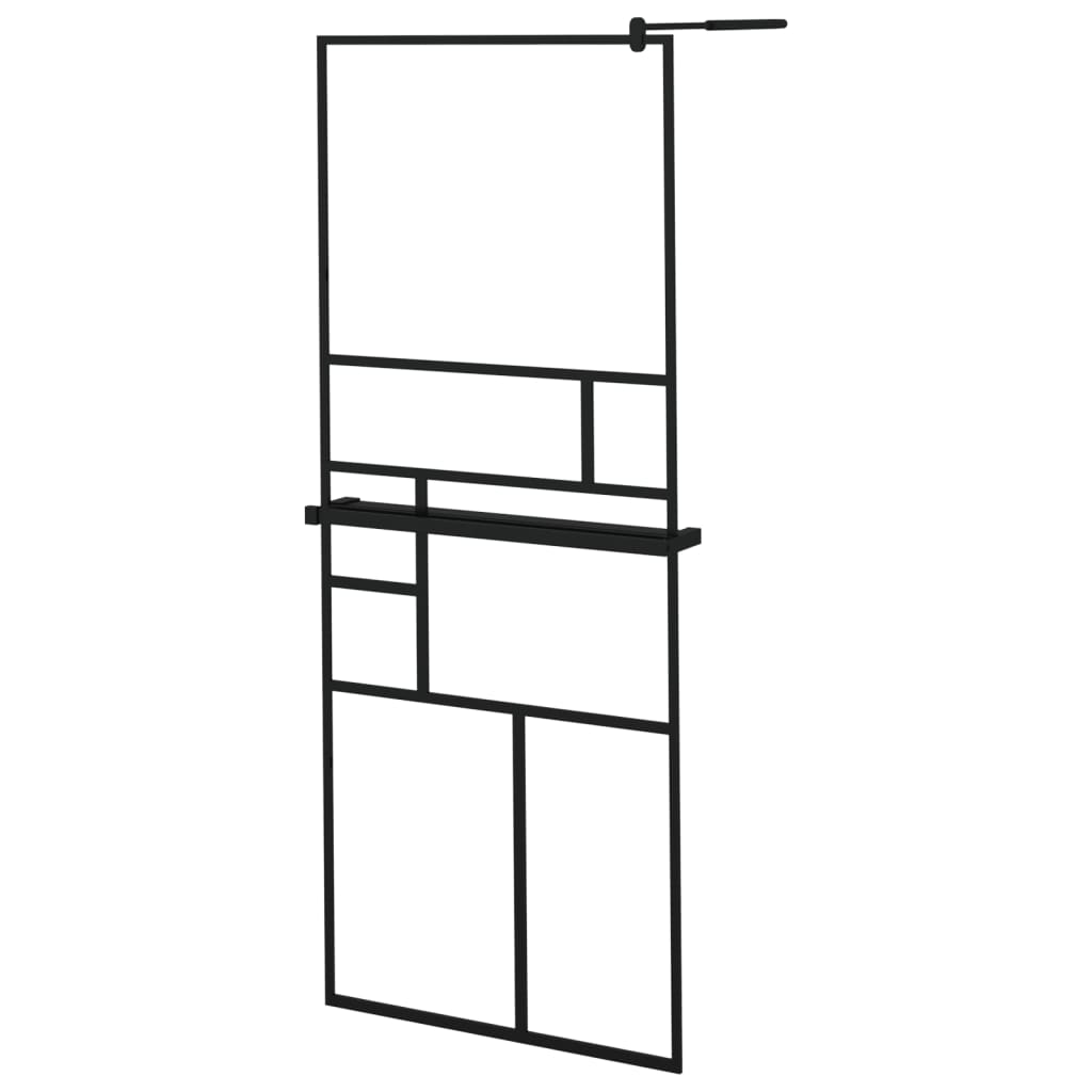 Vidaxl Walk-in-in tuš stena s polico 80x195 cm esg-Glas aluminijast črna