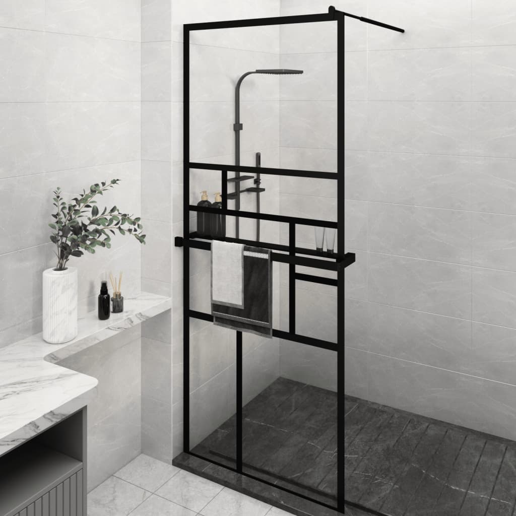 Vidaxl Walk-in-in tuš stena s polico 80x195 cm esg-Glas aluminijast črna