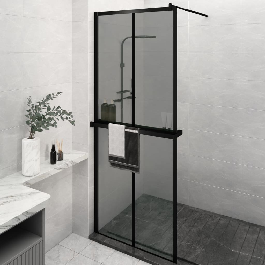 Vidaxl Walk-in-in tuš stena s polico 80x195 cm esg-Glas aluminijast črna