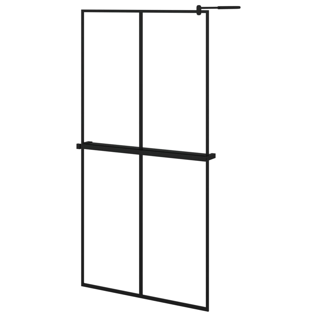 Vidaxl Walk-in-in tuš stena s polico 100x195 cm esg-Glas aluminijasta črna