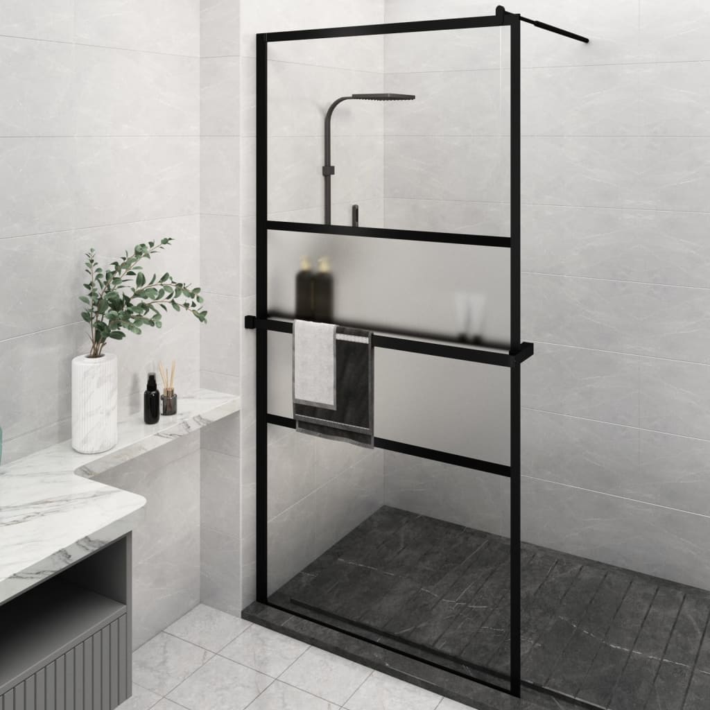 Vidaxl Walk-in-in tuš stena s polico 115x195 cm esg-Glas aluminijasta črna