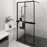 Vidaxl Walk-in shower wall with shelf 118x190 cm ESG-Glas Aluminum Black