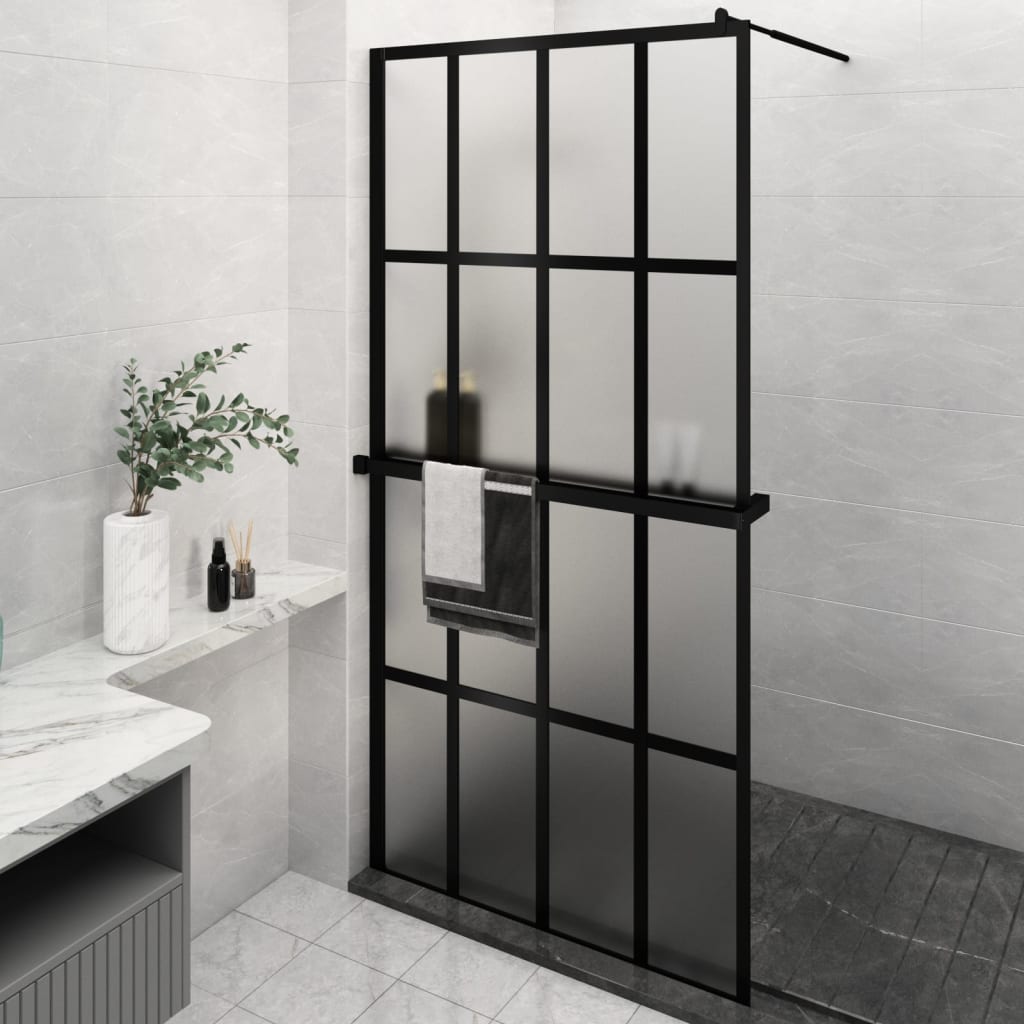 Vidaxl Walk-in-in tuš stena s polico 118x190 cm esg-Glas aluminijasta črna