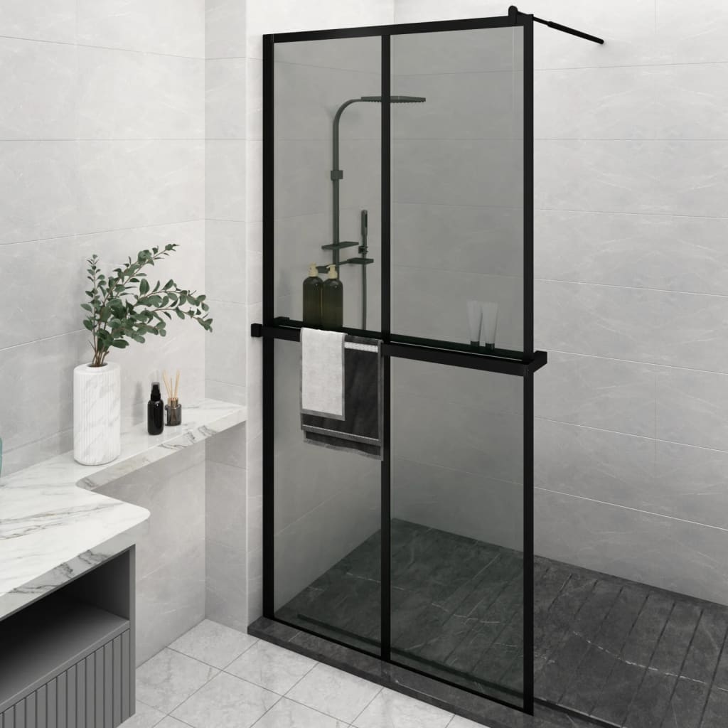 Vidaxl Walk-in-in tuš stena s polico 118x190 cm esg-Glas aluminijasta črna
